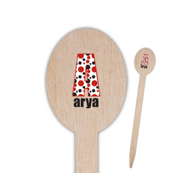 Red & Black Dots & Stripes Oval Wooden Food Picks - Double Sided (Personalized)
