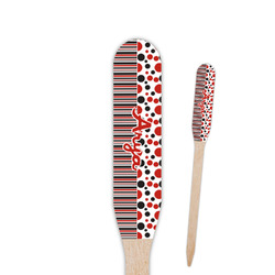 Red & Black Dots & Stripes Paddle Wooden Food Picks - Double Sided (Personalized)