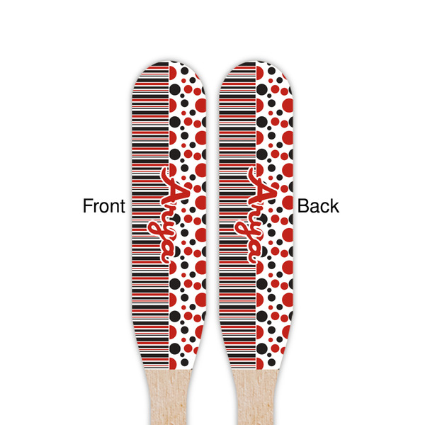 Red & Black Dots & Stripes Wooden Food Pick - Paddle - Double Sided - Front & Back