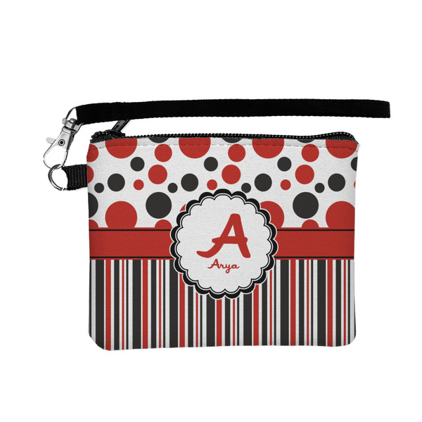Custom Red & Black Dots & Stripes Wristlet ID Case w/ Name and Initial