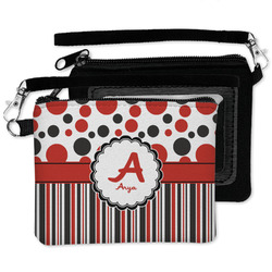 Red & Black Dots & Stripes Wristlet ID Case w/ Name and Initial