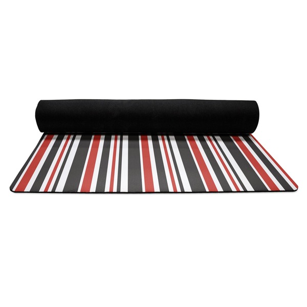 Red & Black Dots & Stripes Yoga Mat Rolled up Black Rubber Backing