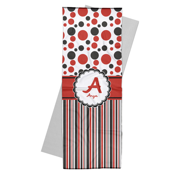 Custom Red & Black Dots & Stripes Yoga Mat Towel (Personalized)