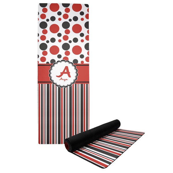 Custom Red & Black Dots & Stripes Yoga Mat (Personalized)