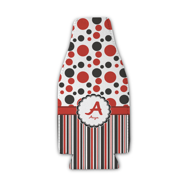 Custom Red & Black Dots & Stripes Zipper Bottle Cooler (Personalized)