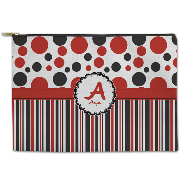 Custom Red & Black Dots & Stripes Zipper Pouch - Large - 12.5"x8.5" (Personalized)