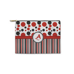 Red & Black Dots & Stripes Zipper Pouch - Small - 8.5"x6" (Personalized)