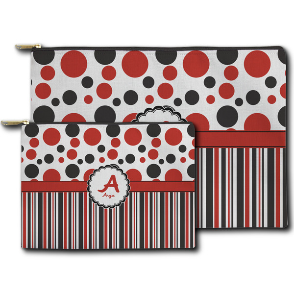 Red & Black Dots & Stripes Zippered Pouches - Size Comparison
