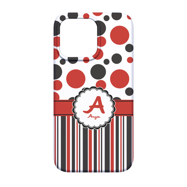 Red & Black Dots & Stripes iPhone 13 Case - Back