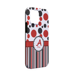 Red & Black Dots & Stripes iPhone Case - Rubber Lined - iPhone 13 Mini (Personalized)