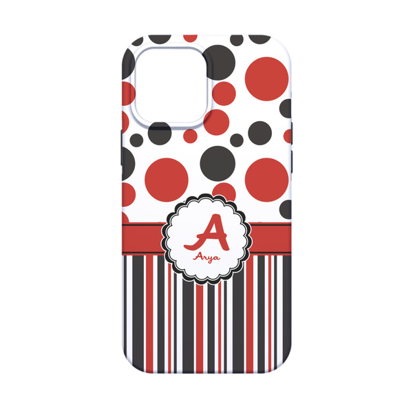 Red & Black Dots & Stripes iPhone 13 Mini Tough Case - Back