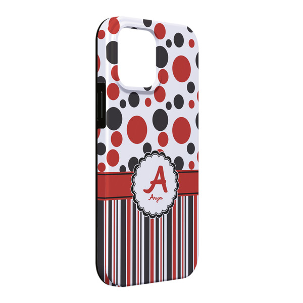 Custom Red & Black Dots & Stripes iPhone Case - Rubber Lined - iPhone 13 Pro Max (Personalized)