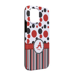 Red & Black Dots & Stripes iPhone Case - Rubber Lined - iPhone 13 Pro (Personalized)