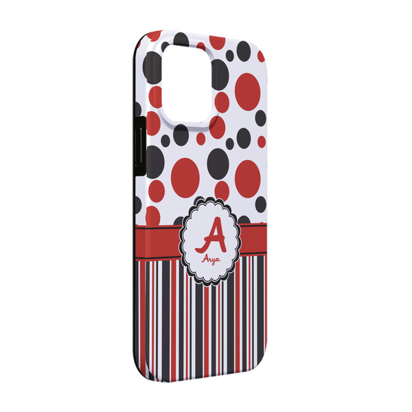Custom Red & Black Dots & Stripes iPhone Case - Rubber Lined - iPhone 13 (Personalized)