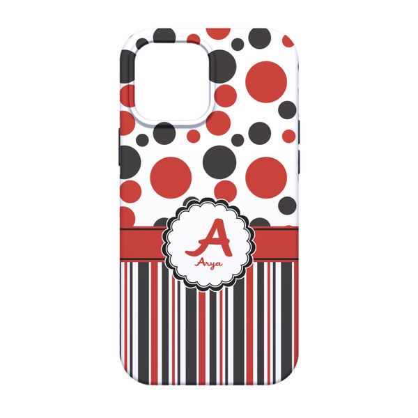 Red & Black Dots & Stripes iPhone 13 Tough Case - Back