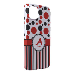 Red & Black Dots & Stripes iPhone Case - Plastic - iPhone 14 Plus (Personalized)
