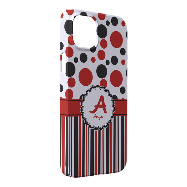 Custom Red & Black Dots & Stripes iPhone Case - Plastic - iPhone 14 Plus (Personalized)