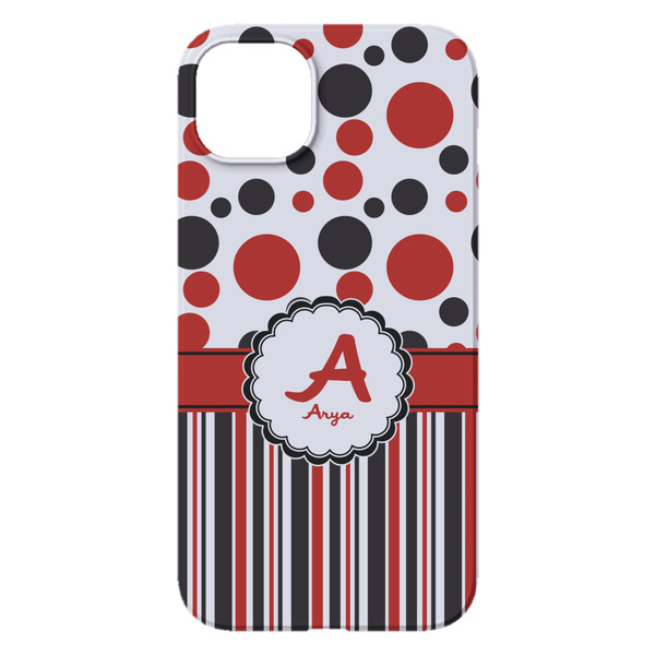 Red & Black Dots & Stripes iPhone 14 Plus Case - Back