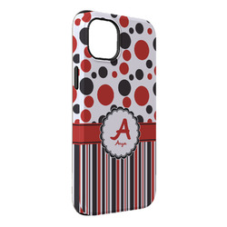 Red & Black Dots & Stripes iPhone Case - Rubber Lined - iPhone 14 Plus (Personalized)