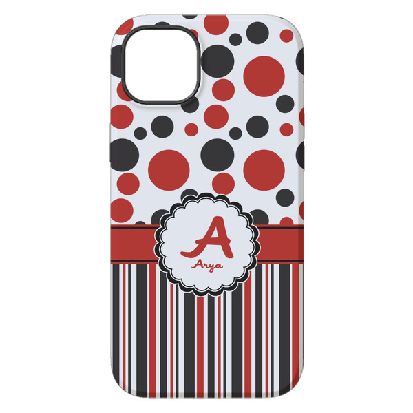 Red & Black Dots & Stripes iPhone 14 Plus Tough Case - Back