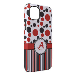 Red & Black Dots & Stripes iPhone Case - Rubber Lined - iPhone 14 Pro Max (Personalized)