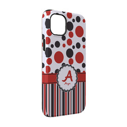 Red & Black Dots & Stripes iPhone Case - Rubber Lined - iPhone 14 Pro (Personalized)