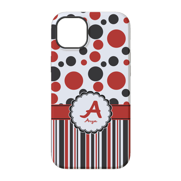 Red & Black Dots & Stripes iPhone 14 Pro Tough Case - Back