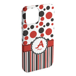 Red & Black Dots & Stripes iPhone Case - Plastic - iPhone 15 Plus (Personalized)