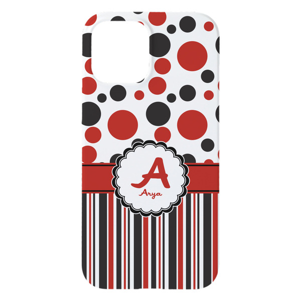 Red & Black Dots & Stripes iPhone 15 Plus Case - Back