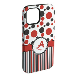 Red & Black Dots & Stripes iPhone Case - Rubber Lined - iPhone 15 Plus (Personalized)