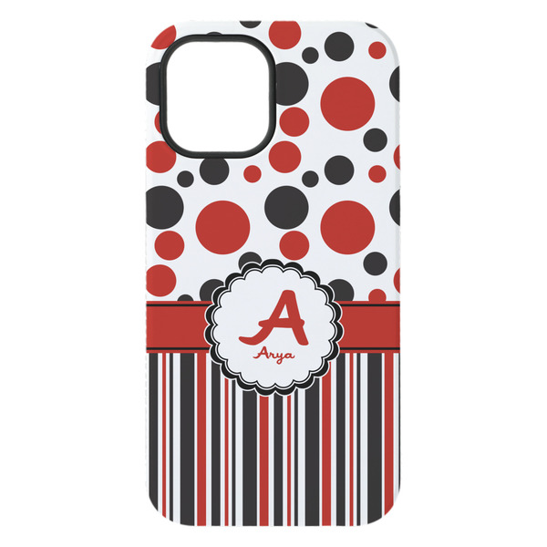 Red & Black Dots & Stripes iPhone 15 Plus Tough Case - Back