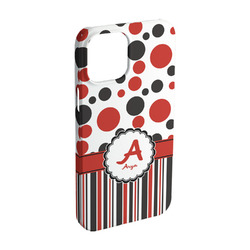Red & Black Dots & Stripes iPhone Case - Plastic - iPhone 15 Pro (Personalized)