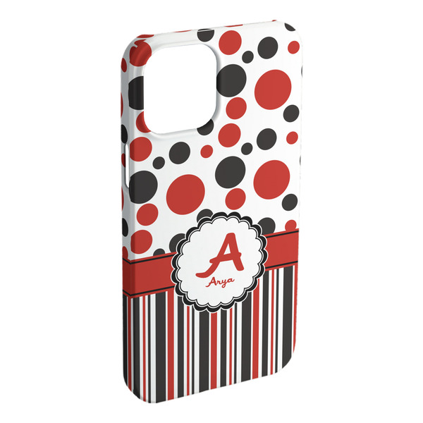 Custom Red & Black Dots & Stripes iPhone Case - Plastic (Personalized)