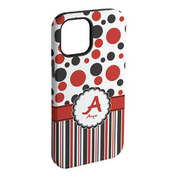 Red & Black Dots & Stripes iPhone Case - Rubber Lined - iPhone 15 Pro Max (Personalized)