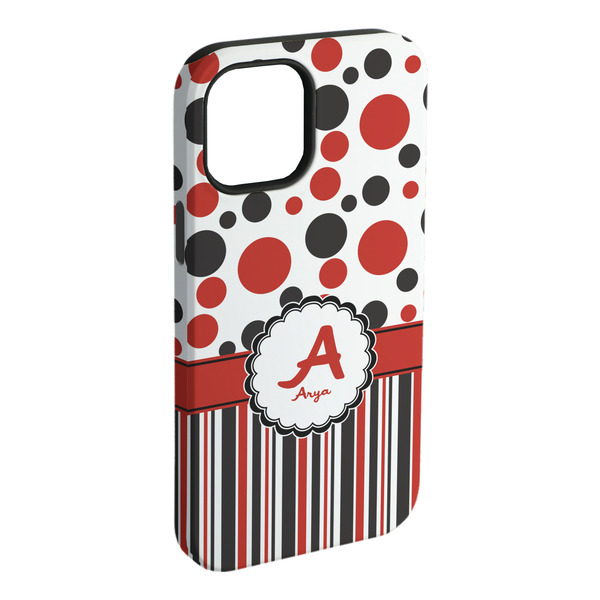 Custom Red & Black Dots & Stripes iPhone Case - Rubber Lined (Personalized)