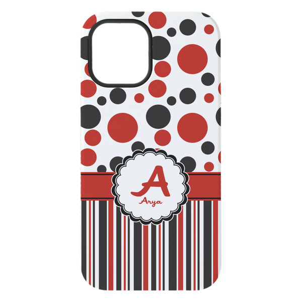 Red & Black Dots & Stripes iPhone 15 Pro Max Tough Case - Back