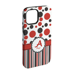 Red & Black Dots & Stripes iPhone Case - Rubber Lined - iPhone 15 Pro (Personalized)