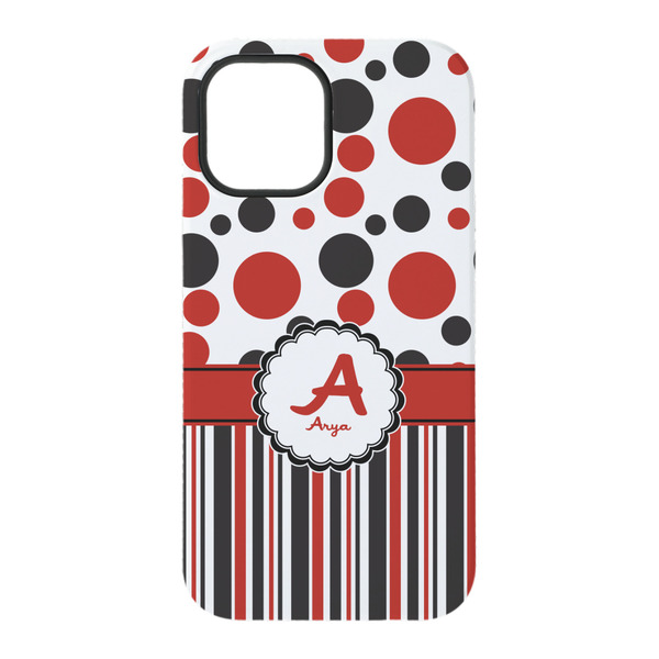 Red & Black Dots & Stripes iPhone 15 Tough Case - Back
