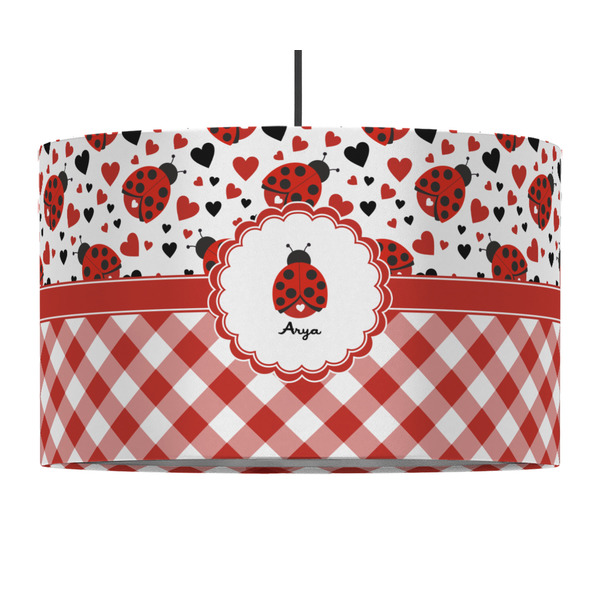 Custom Ladybugs & Gingham 12" Drum Pendant Lamp - Fabric (Personalized)
