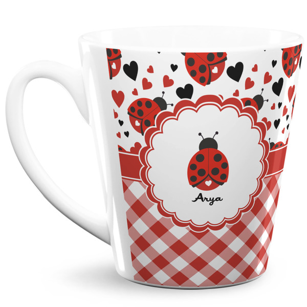 Custom Ladybugs & Gingham 12 Oz Latte Mug (Personalized)