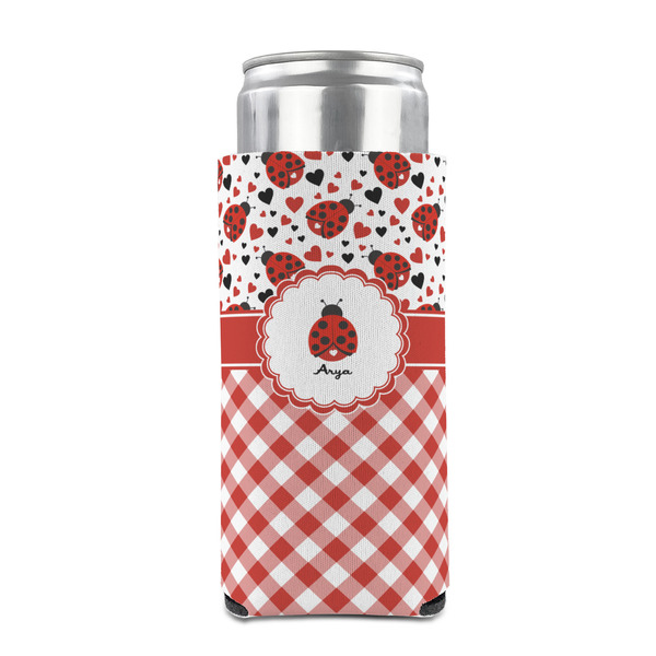 Ladybugs & Gingham 12oz Tall Can Sleeve - FRONT (on can)