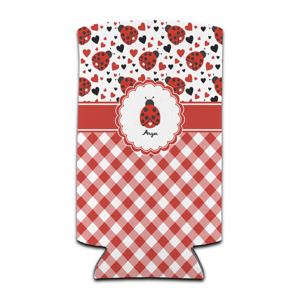 Custom Ladybugs & Gingham Can Cooler (tall 12 oz) (Personalized)