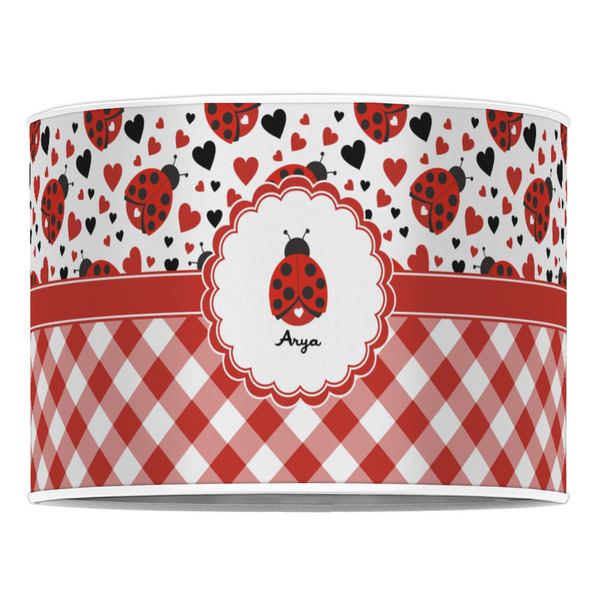 Ladybugs & Gingham 16" Drum Lampshade - FRONT (Poly Film)