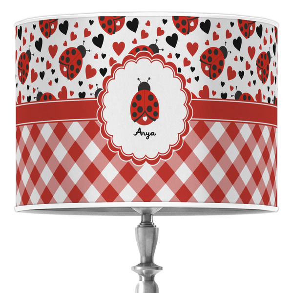Custom Ladybugs & Gingham 16" Drum Lamp Shade - Poly-film (Personalized)