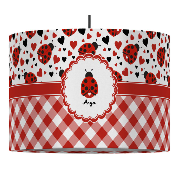 Custom Ladybugs & Gingham Drum Pendant Lamp (Personalized)