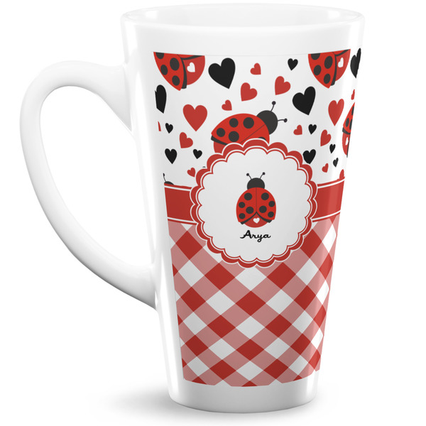 Custom Ladybugs & Gingham 16 Oz Latte Mug (Personalized)