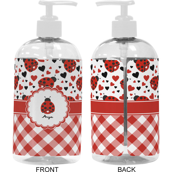 Ladybugs & Gingham 16 oz Plastic Liquid Dispenser- Approval- White