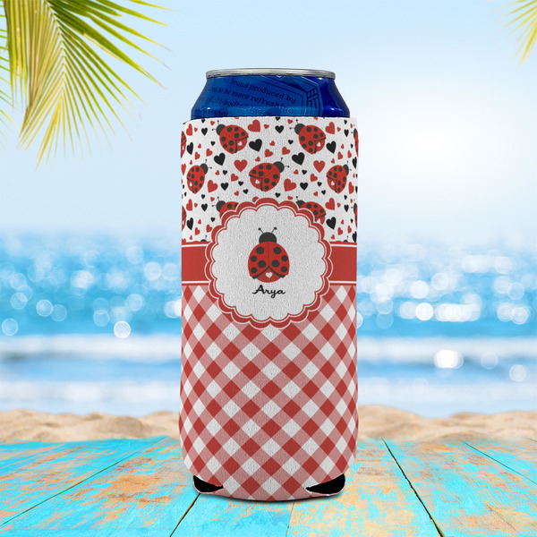 Ladybugs & Gingham 16oz Can Sleeve - LIFESTYLE