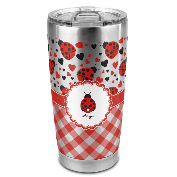 Custom Ladybugs & Gingham 20oz Stainless Steel Double Wall Tumbler - Full Print (Personalized)