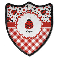 Ladybugs & Gingham Iron On Shield Patch B w/ Name or Text